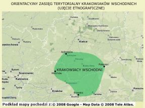 Orientacyjny zasig terytorialny Krakowiakw wschodnich